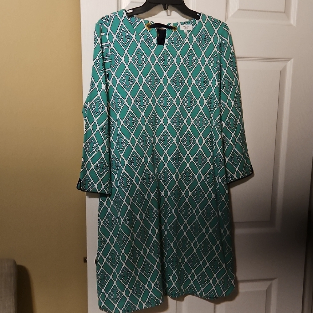 Crown & Ivy Green A-Line 3/4 Sleeve Dress
